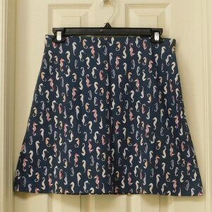 J. JILL Navy Seahorse Print A-Line Skirt Coastal Nautical Beachy Womens MP